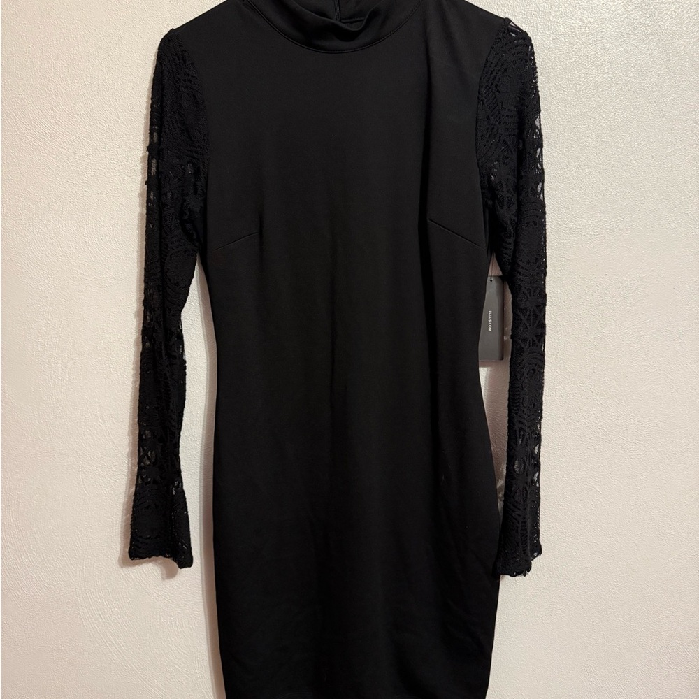 Lulu's Black Long Sleeve Dress with Lace Detail